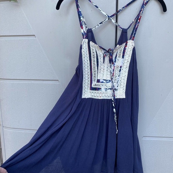 UMGEE Navy Strappy Trapeze Top Blouse Boho Festival sz M - Picture 1 of 6